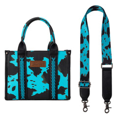 WG133-8120S Wrangler Cow Print Concealed Carry Tote/Crossbody - Turquoise