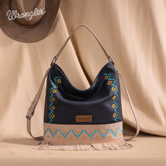 Wrangler Aztec Embroidered Fringe Shoulder Bag