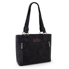 WG78-G8317 Wrangler Braided Detail Multi Pockets Concealed Carry Tote - Black