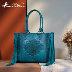 Montana West Fringe Tooled Carry Tote Set