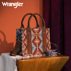 Wrangler Aztec Embroidered Whipstitch Canvas Mini Tote Bag
