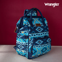 2024 New Wrangler Aztec Southwestern Pattern Dual Sided Print Multi-function Backpack-Navy