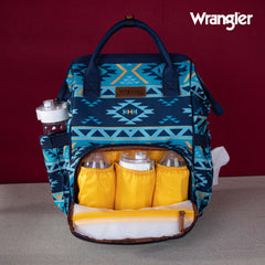 2024 New Wrangler Aztec Southwestern Pattern Dual Sided Print Multi-function Backpack-Navy