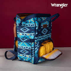 2024 New Wrangler Aztec Southwestern Pattern Dual Sided Print Multi-function Backpack-Navy