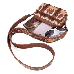 Wrangler Aztec Printed Crossbody Purse-Light Coffee