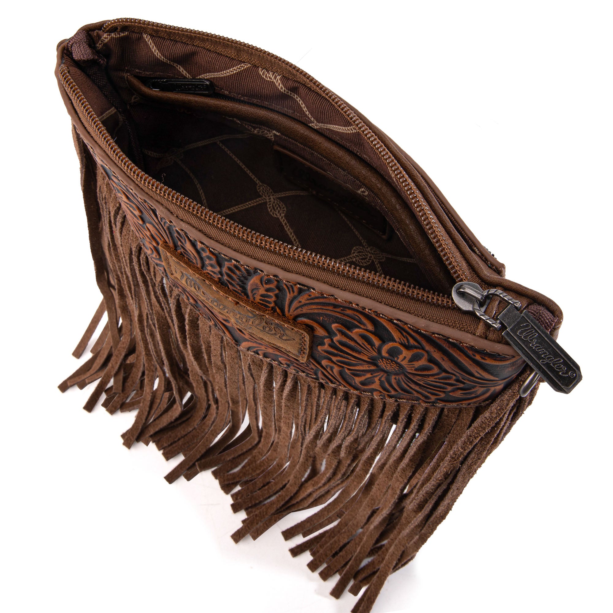 Wrangler Vintage Floral Tooled Collection Fringe Crossbody - Cowgirl Wear