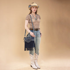 Trinity Ranch Aztec Tooled Fringe Concealed Carry Tote