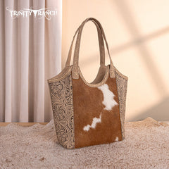 Trinity Ranch Genuine Hair-On Cowhide Tooled Concealed Carry Tote