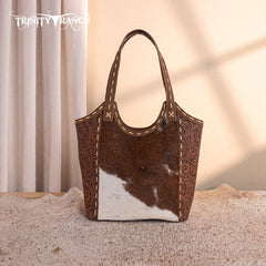 Trinity Ranch Genuine Hair-On Cowhide Tooled Concealed Carry Tote