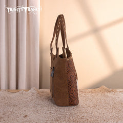 Trinity Ranch Genuine Hair-On Cowhide Tooled Concealed Carry Tote