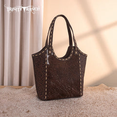 Trinity Ranch Genuine Hair-On Cowhide Tooled Concealed Carry Tote