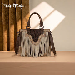 Trinity Ranch Floral Tooled Fringe Tote Bag