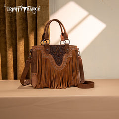 Trinity Ranch Floral Tooled Fringe Tote Bag