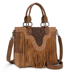 Trinity Ranch Floral Tooled Fringe Tote Bag