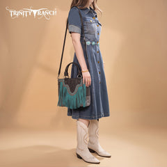 Trinity Ranch Floral Tooled Fringe Tote Bag