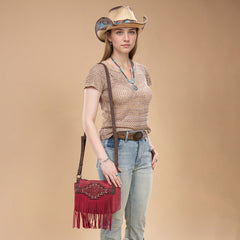 Trinity Ranch Aztec Tooled Fringe Crossbody