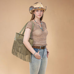 Trinity Ranch Aztec Tooled Fringe Concealed Carry Tote Set