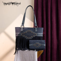 Trinity Ranch Aztec Tooled Fringe Concealed Carry Tote Set