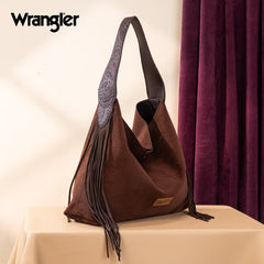 Wrangler Fringe Floral Tooled Hobo Bag