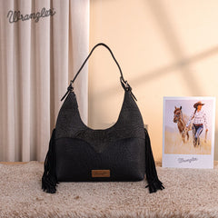 Wrangler Fringe Floral Tooled Hobo Bag