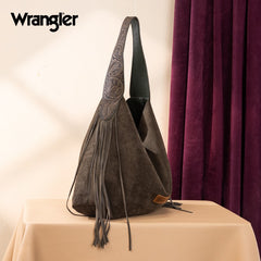 Wrangler Fringe Floral Tooled Hobo Bag