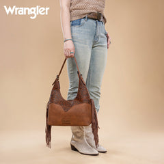 Wrangler Fringe Floral Tooled Hobo Bag