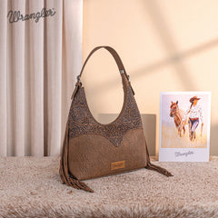 Wrangler Fringe Floral Tooled Hobo Bag