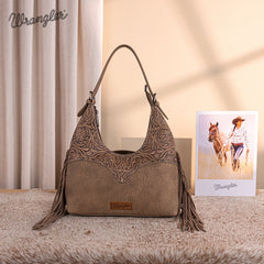 Wrangler Fringe Floral Tooled Hobo Bag
