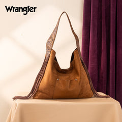 Wrangler Fringe Floral Tooled Hobo Bag