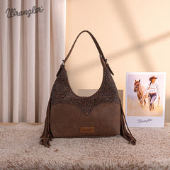 Wrangler Fringe Floral Tooled Hobo Bag