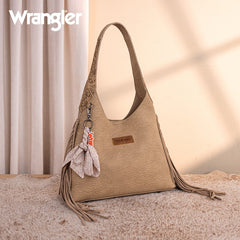 Wrangler Fringe Floral Tooled Hobo Bag