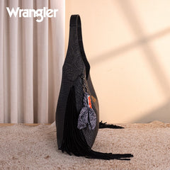Wrangler Fringe Floral Tooled Hobo Bag