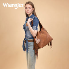 Wrangler Fringe Floral Tooled Hobo Bag