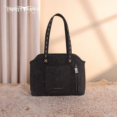 Trinity Ranch Genuine Hair-On Cowhide Tooled Concealed Carry Tote Bag