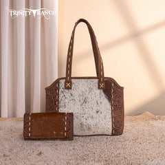 Trinity Ranch Genuine Hair-On Cowhide Tooled Concealed Carry Tote Bag