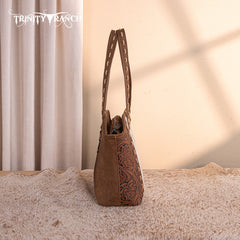 Trinity Ranch Genuine Hair-On Cowhide Tooled Concealed Carry Tote Bag