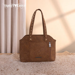 Trinity Ranch Genuine Hair-On Cowhide Tooled Concealed Carry Tote Bag