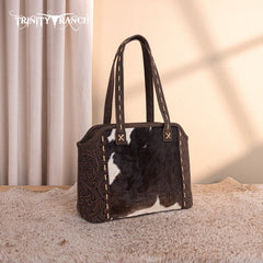 Trinity Ranch Genuine Hair-On Cowhide Tooled Concealed Carry Tote Bag
