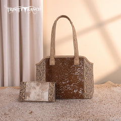 Trinity Ranch Genuine Hair-On Cowhide Tooled Concealed Carry Tote Bag