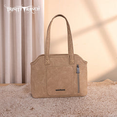 Trinity Ranch Genuine Hair-On Cowhide Tooled Concealed Carry Tote Bag