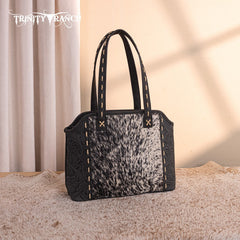 Trinity Ranch Genuine Hair-On Cowhide Tooled Concealed Carry Tote Bag