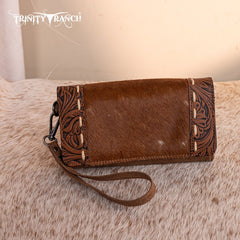 Trinity Ranch Genuine Hair-On Cowhide Tooled Concealed Carry Tote Bag