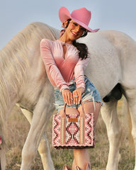 Wrangler Aztec Embroidered Whipstitch Canvas Tote Bag