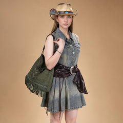 Montana West Boot Stitch Fringe Hobo Bag