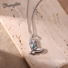 Wrangler Silver Boots Pendant Necklace Earrings Set