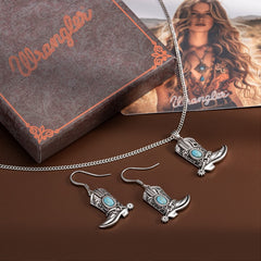 Wrangler Silver Boots Pendant Necklace Earrings Set