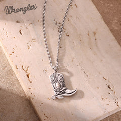 Wrangler Silver Boots Pendant Necklace Earrings Set
