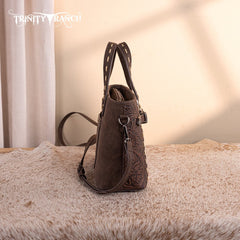 Trinity Ranch Genuine Hair-On Cowhide Tooled Tote Bag