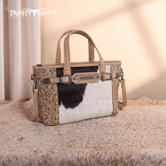 Trinity Ranch Genuine Hair-On Cowhide Tooled Tote Bag