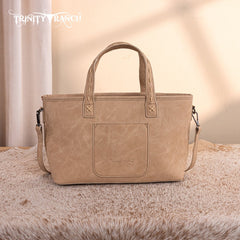Trinity Ranch Genuine Hair-On Cowhide Tooled Tote Bag